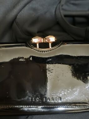 Ted Baker Black Patent Clutch with Gold-Tone Clasp